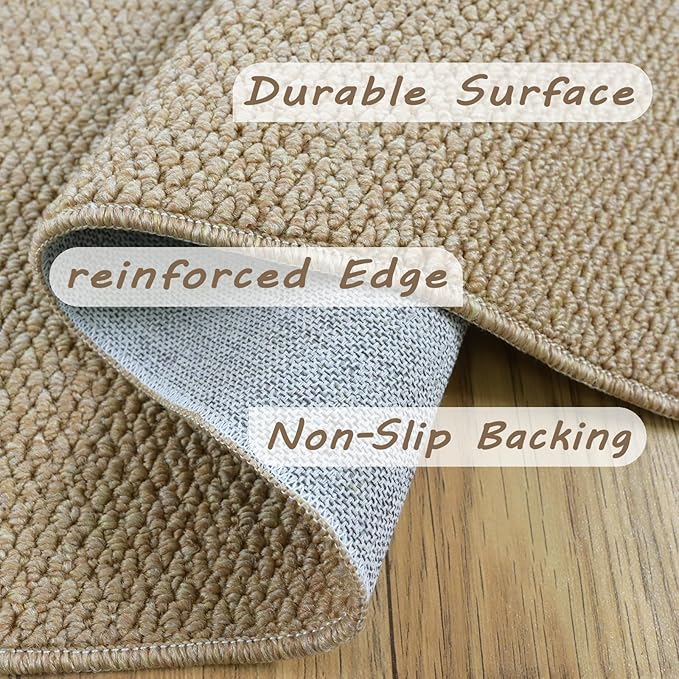 Fortsea 5'x7' Washable Area Rug for Living Room Natural Berber Rug Bedroom Non-Slip Rugs No Shed Faux Jute-Look Area Rugs Non-Skid Washable Area Rug (Camel, 5X7)