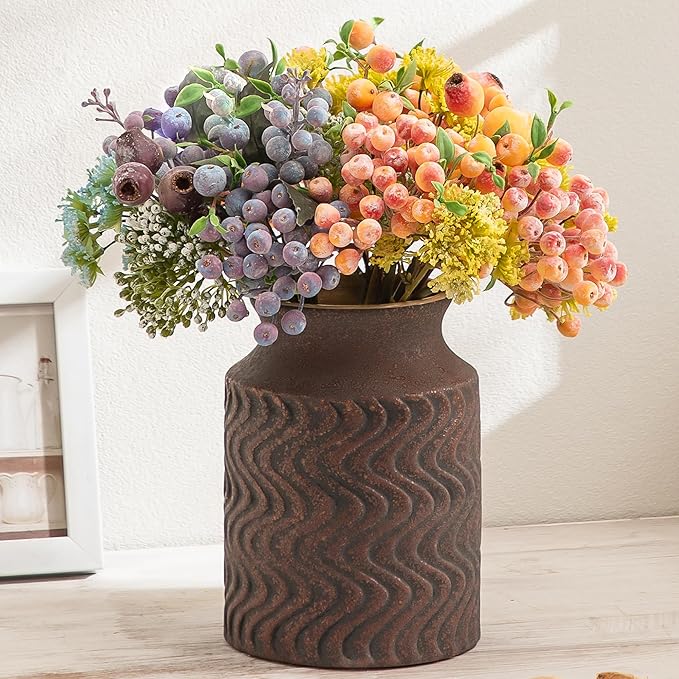 Farmhouse Vase, Vintage Decorative vase for Home Decor, 7.8in Ceramic Flower Vases for Centerpieces, Vase for Dining Table Decor - Decoration Vases Lyeec