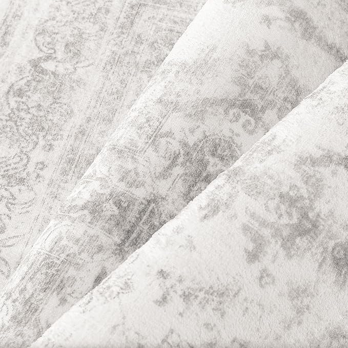 PureCozy Area Rug 5x7 Washable Light Gray Rug Vintage Boho Medallion Large Grey Distressed Retro Carpet for Living Room Non Slip Indoor Low Pile Small Soft Bedroom Dining Room Home Office