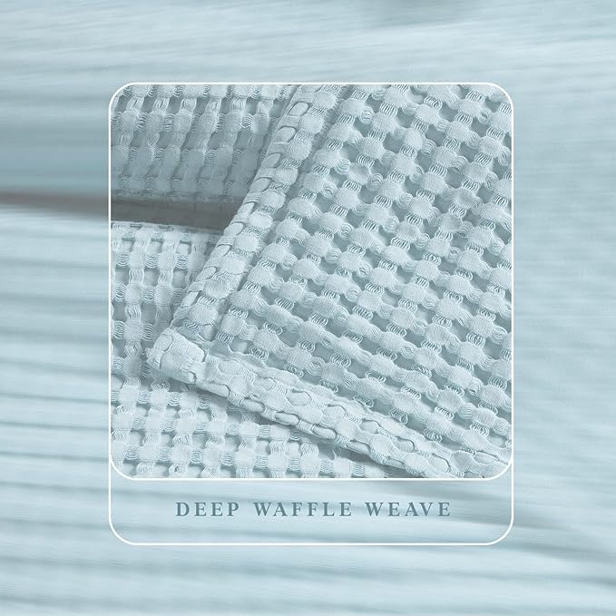 Threadmill Cooling Waffle Blanket King Size | Breathable, Lightweight and Cooling | Made from Rayon Derived from Bamboo | Waffle Throw Blanket for Couch and Sofa | 106 x 92 Inches | Light Blue