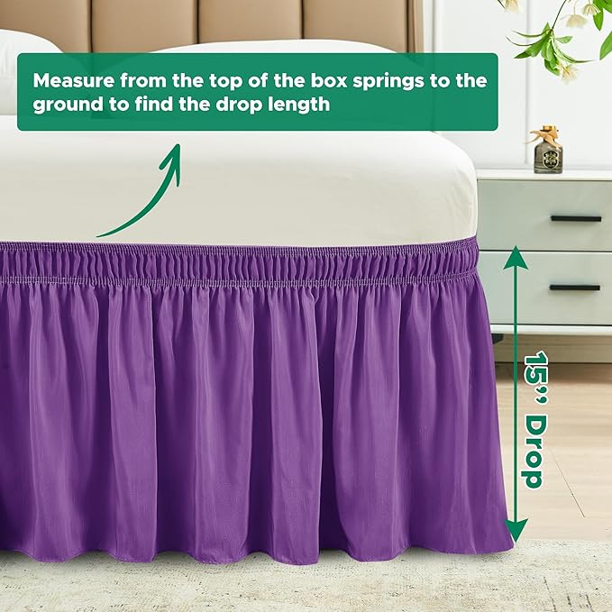 Biscaynebay Wrap Around Bed Skirts for King & Cal King Beds 15" Drop, Eggplant Adjustable Elastic Dust Ruffles Easy Fit Wrinkle & Fade Resistant Silky Luxurious Fabric Machine Washable