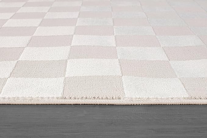 Beverly Rug Modern Geometric Area Rug 5x7 Low-High Pile Durable Soft Abstract Checkered Indoor Rugs for Living Dining Room Office Stain Resistant Non Shedding Casual Indoor Carpet Beige White 5 x 7