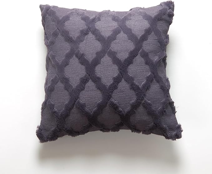 EMMTEEY Boho Fluffy Pillow Covers 20X20 - Single-Sided Striped Embroidery Design, Neutral Nordic Style Pillow Case Bed Sofa Decor for Cozy Home Styling, Purple