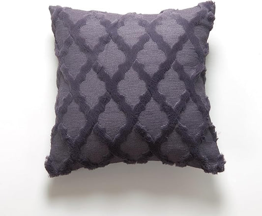 EMMTEEY Boho Fluffy Pillow Covers 20X20 - Single-Sided Striped Embroidery Design, Neutral Nordic Style Pillow Case Bed Sofa Decor for Cozy Home Styling, Purple