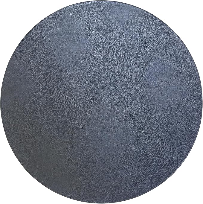 Placemats Set of 6 – Round 15” Faux Leather Table Mats for Dining, Heat Resistant & Non-Slip Washable Table Decor, Indoor, Outdoor, Dining Table Set for 6, Modern Kitchen & Holiday Use, Navy