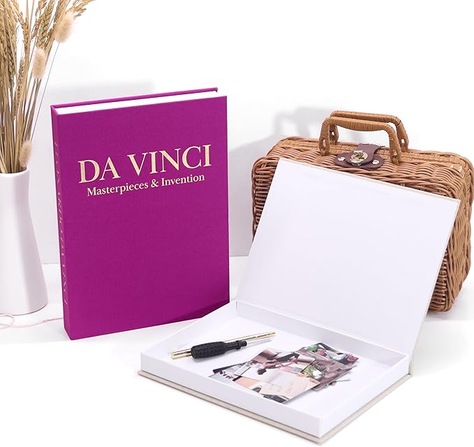 Premium Decorative Books - Set of 2 - Linen Storage Box for Coffee Table Faux Decor Boxes for Bookshelf Fake Books for Decoration for Living Room - Modern Home (Beige & Magenta)