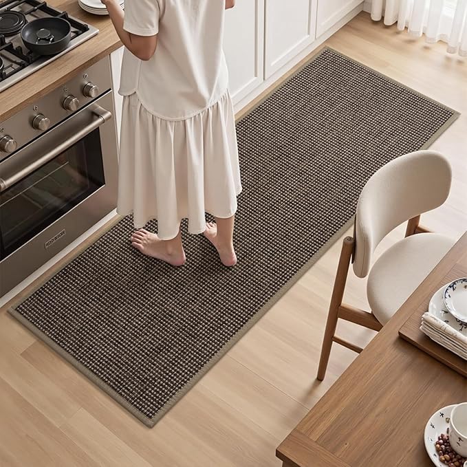 PADOOR Kitchen-Rugs Non Slip Washable, Kitchen-Mats for Floor Super Absorbent Kitchen Floor Mat, Rubber Backing Kitchen-Runner Rug, Comfort Standing Mats in Front of Sink 20"x47" Brown