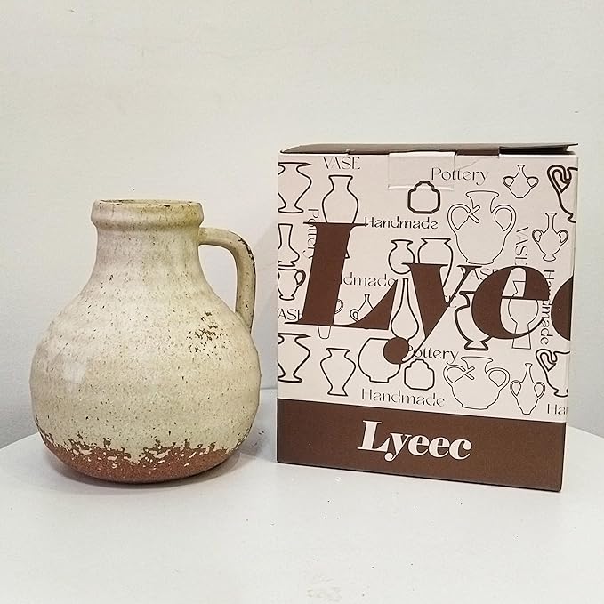 Ceramic Flower Vase Home Decor - Farmhouse Vases Rustic Vintage Living Room Kitchen Bedroom Decorations for House Book Shelf Office Coffee Desk Dining Fireplace