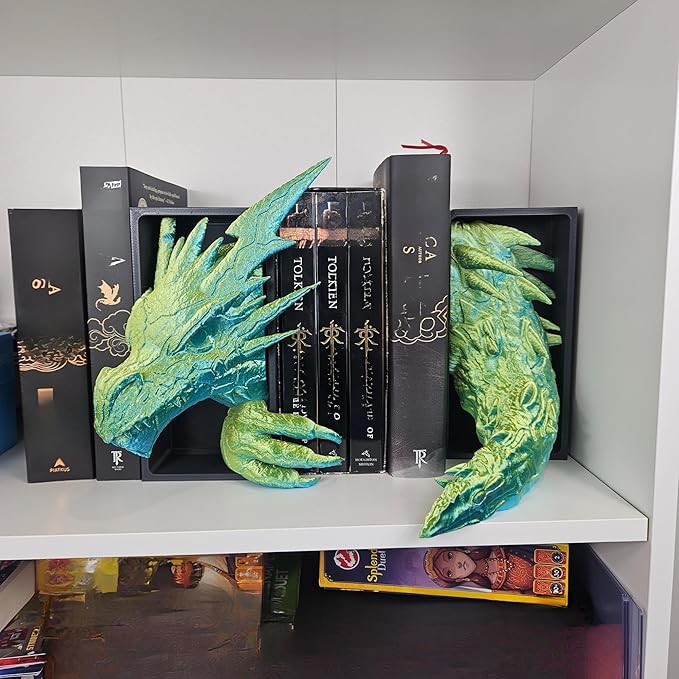 Dragons Awakening Book End – Fantasy Book Nook Insert for Dragon Readers – Unique Home Decor for Bookshelves & Libraries (Head and Tail - Lightning Dragon)