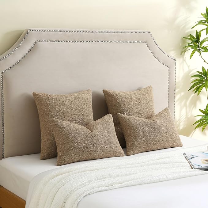 FUTEI Pack of 2 Khaki Decorative Throw Pillow Covers 12x20 Inch Soft Cozy Solid Boucle Textured Lumbar Pillow Cases,Modern Home Decor for Couch Bed Living Room
