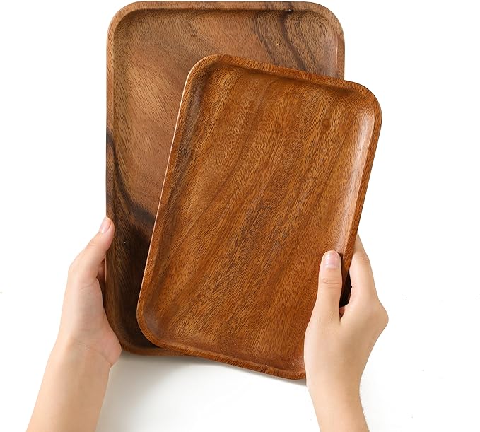 Premium Quality Durable Walnut Rectangular Wooden Plate 12"-100% Natural Wood Serving Plate for Coffee Table-Great Home Decor Platter for Breakfast & Dining