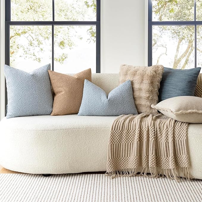 Foindtower Decorative Textured Boucle Throw Pillow Covers Accent Solid Pillow Cases Neutral Soft Cozy Couch Cushion Case for Chair Sofa Bedroom Living Room Home Decor 26 x 26 Inch,Light Blue