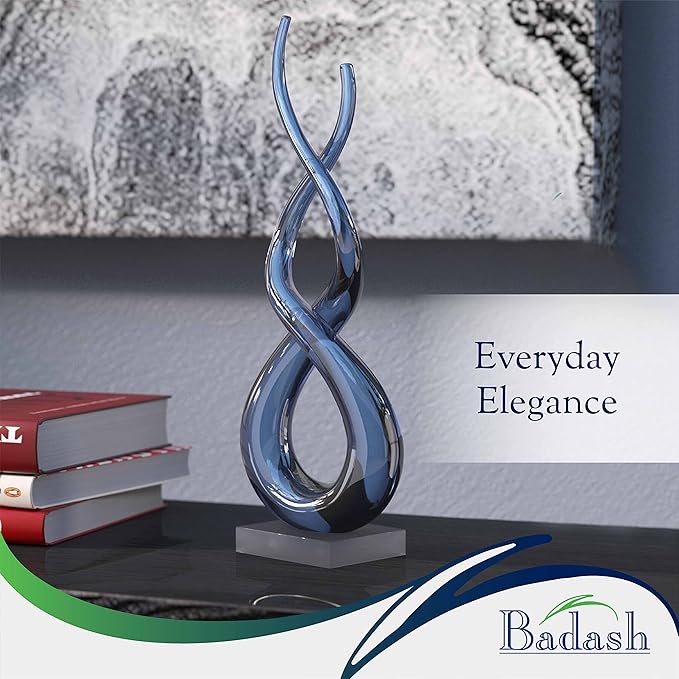 Badash Blue Murano-Style Glass Sculpture - 9'' Wave Art on Crystal Base - Handmade Home Decor