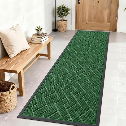 OLANLY Front Door Mat Indoor Outdoor Entrance, Waterproof All-Season, All-Weather Doormat, Sturdy Natural Rubber, Low Profile, Easy Clean Patio Porch Entryway Mat, Herringbone Brick (Green, 71x23)