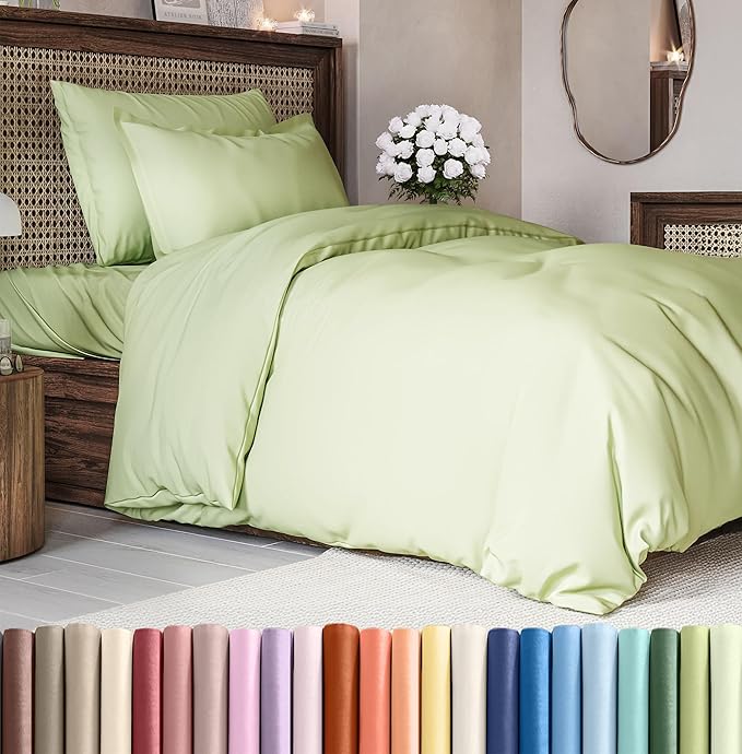 CGK Unlimited Duvet Cover Twin/Twin XL Size Set - Extra Soft Duvet Cover 68 x 90 with 1 Pillow Sham - Hotel Quality, Fade Free w/Zipper Closures & Ties - Bedding and Bed Linens Set (Light Sage Green)