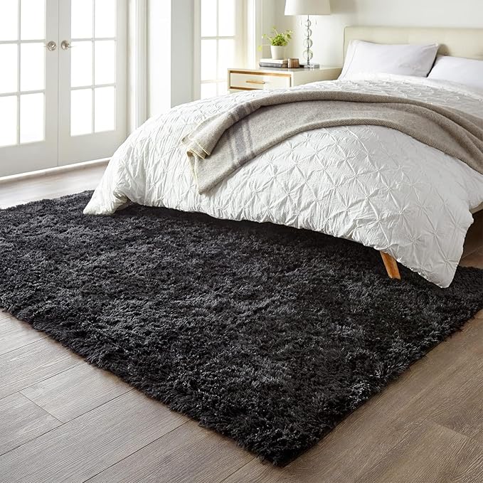 Ophanie 5x8 Rugs for Living Room, Charcoal Black, Large Fluffy Fuzzy Plush Shag Shag Comfy Soft, Non-Slip Indoor Floor Carpet, for Kids Boys Girls Dorm, Room, Bedroom, Playroom, Home Decor Aesthetic