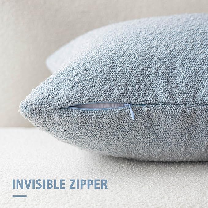 Foindtower Modern Textured Boucle Throw Pillow Covers Accent Solid Decorative Pillow Cases Cozy Woven Couch Cushion Case for Chair Sofa Bed Living Room Home Decor, 18 x 18 Inch, 1PC, Light Blue