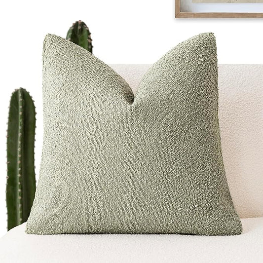 Foindtower Decorative Textured Boucle Throw Pillow Covers Accent Solid Pillow Cases Neutral Soft Cozy Couch Cushion Case for Chair Sofa Bedroom Living Room Home Decor 20x20 Inch,1PC,Dirty Sage Green
