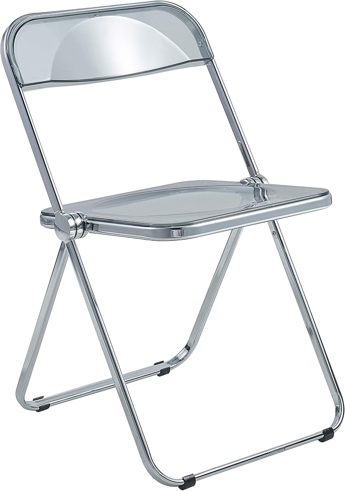 LeisureMod Lawrence Modern Clear Acrylic Folding Chair with Metal Frame, Space-Saving Transparent Seating for Dining Room, Home Office, Bedroom, Vanity or Small Spaces, (Transparent Black, Singles)
