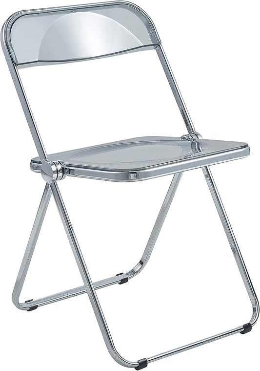 LeisureMod Lawrence Modern Clear Acrylic Folding Chair with Metal Frame, Space-Saving Transparent Seating for Dining Room, Home Office, Bedroom, Vanity or Small Spaces, (Transparent Black, Singles)