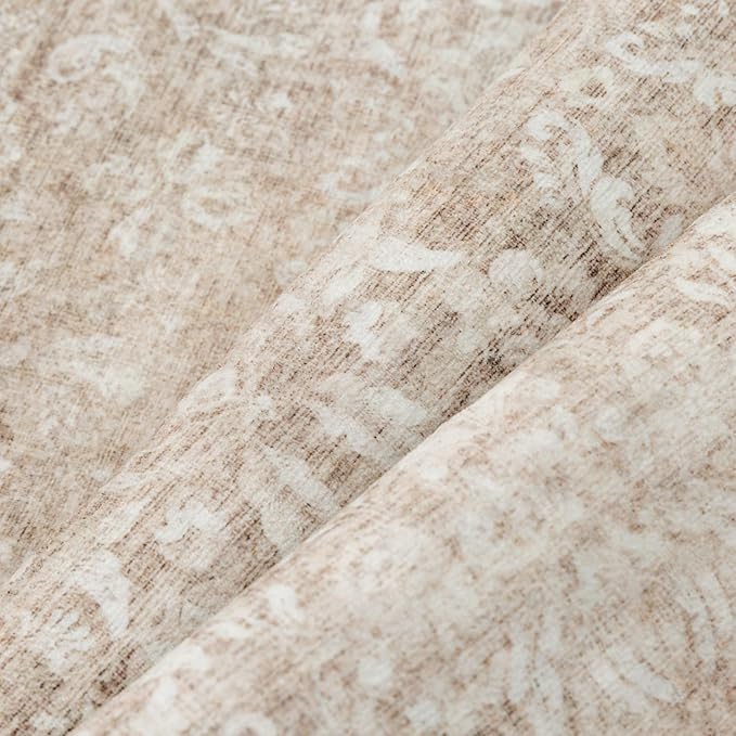 PureCozy 2x3 Area Rug Washable Beige Vintage Entryway Door Mat Carpet Indoor Non Slip Small Low Plie Thin Kitchen Bathroom Rug Retro Accent Throw Entrance Bedroom Office Living Room