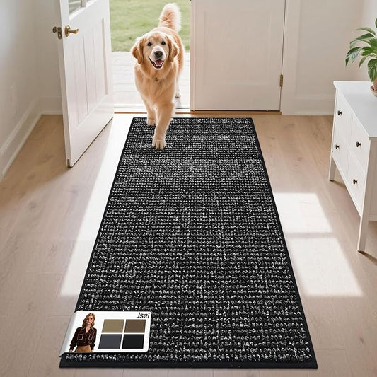 JSEI Dirt Trapper Door Mat 24"x60" Non-Slip Washable Entrance Mat, Dog Doormats, Absorbent & Fade-Resistant Floor Mats, Low Profile Welcome Mats for Entryway, Front Door, and Inside Entrance, Black