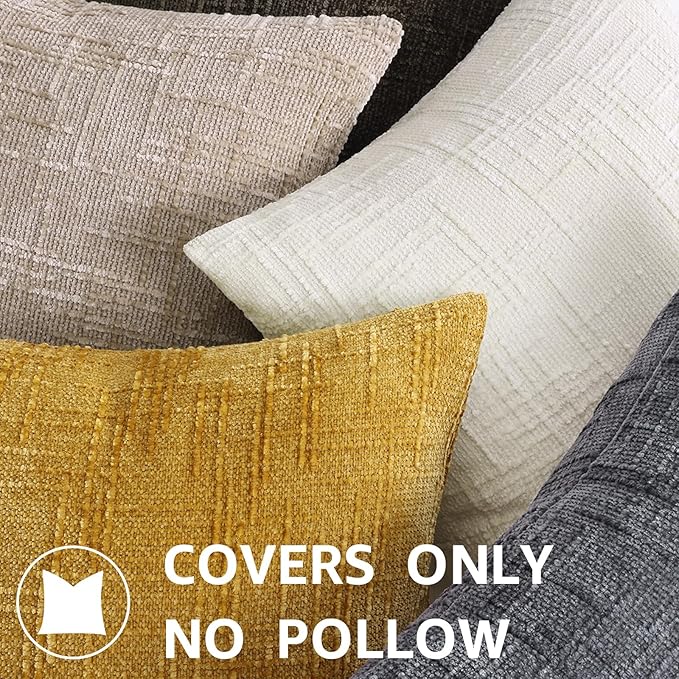 decorUhome Spring Dark Brown Chenille Throw Pillow Covers 18x18 Set of 2 Textured Slubby Couch Pillow Covers Farmhouse Accent Modern Neutral Decorative Pillow Cases for Bed Sofa Living Room