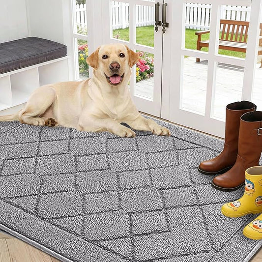 REFETONE Indoor Doormat, Front Back Door Mat 36"x60" Rubber Backing Non Slip Mats, Absorbent Washable Entrance Doormat for Entryway, Resist Dirt Low-Profile Inside Floor Mat for Muddy Shoes Light Grey