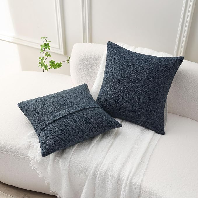 FUTEI Pack of 2 Haze Blue Decorative Throw Pillow Covers 26x26 Inch Soft Cozy Solid Boucle Textured Euro Pillow Shams,Modern Home Decor for Couch Bed Living Room