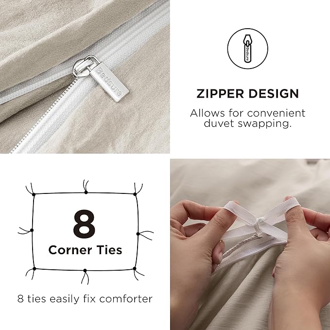Bedsure California King Size Duvet Cover with Fitted Sheet - 4 Pieces Prewashed Cotton-Like Extra Soft Bedding Set, Includes 1 Duvet Cover 104x98 Inches, 2 Pillow Shams, 1 Fitted Sheet, Linen