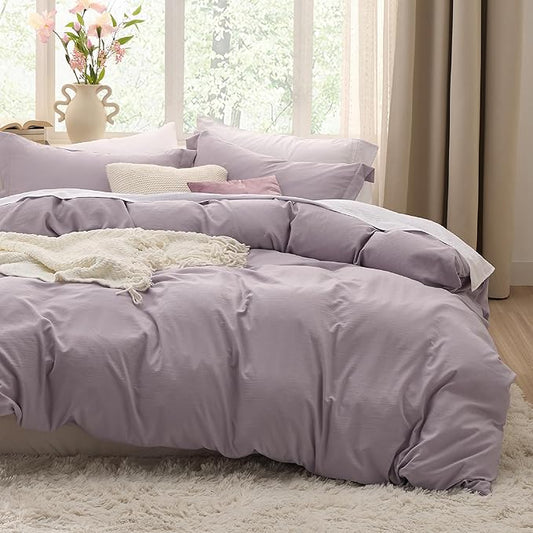 Bedsure Dusty Purple Duvet Cover Queen Size - 3 Pieces Prewashed Cotton-Like Extra Soft Bedding Set, Includes 1 Duvet Cover 90x90 Inches with Zipper Closure & 2 Pillow Shams, Comforter Not Included