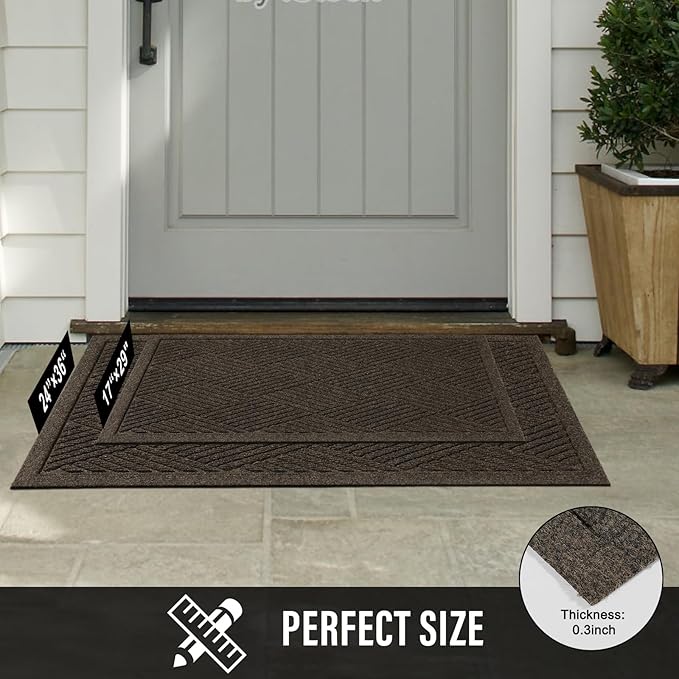 HIYARD Sturdy Front Door Mat, Absorbent Muddy Dirt Resist Welcome Door Mats Outdoor Indoor, Stain and Fade Resistant, Non-Slip Rubber Backing Low Profile Doormat for Entryway, 36×24, Brown