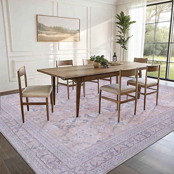 Vanmoos 4x6 Area Rug - Machine Washable, Non-Slip Soft Carpet for Living Room, Bedroom, Office, Dining Room - Durable Accent Rug for Farmhouse & High-Traffic Areas, Urban Luxe/Cream