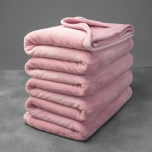 Mellowdy Extra Thick Hearty Plush Flannel Blanket (Brushed Pink, 108x90) - 500GSM King Size Warm Blanket for Winter, Fall | Soft, Fluffy, Cuddly, Perfect for Bed, Oversized Throw for Couch, Sofa
