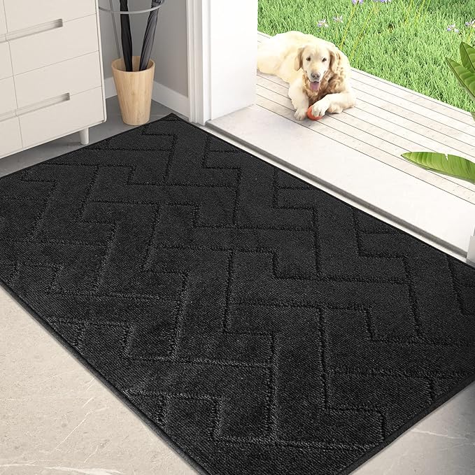 PURRUGS Dirt Trapping Door Mat 32" x 47", Non-Slip Machine Washable Entry Rug, Dog Doormat, Indoor Front Door Mat, Super Absorbent Entryway Rug for Muddy Shoes & Paws, Black