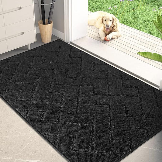PURRUGS Dirt Trapping Door Mat 34" x 59", Non-Slip Machine Washable Entry Rug, Dog Doormat, Indoor Front Door Mat, Super Absorbent Entryway Rug for Muddy Shoes & Paws, Black