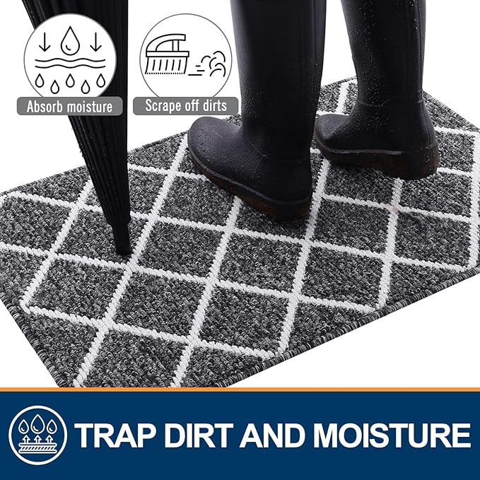 Finchitty Indoor Door Mat, Dirt Resistant and Absorbent, Low-Profile, Non-Slip, Washable Inside Floor Mats for Front Door, Back, and Entrance, 36" x 24", Black
