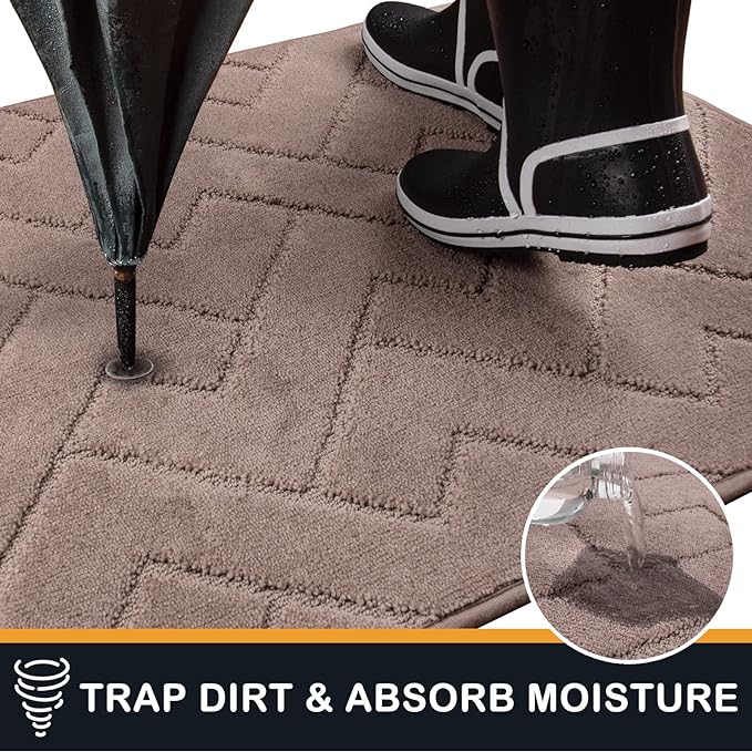 PURRUGS Dirt Trapping Door Mat 32" x 70", Non-Slip Machine Washable Entry Rug, Dog Doormat, Indoor Front Door Mat, Super Absorbent Entryway Rug for Muddy Shoes & Paws, Grayish Brown