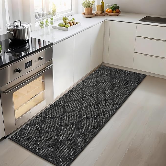 COSY HOMEER Kitchen Rug Non Slip Washable 24"x48", Absorbent Kitchen Mats for Floor, Runner Rugs for Kitchen Floor, 100% Polypropylene Kitchen Sink Rug (Dark Grey)