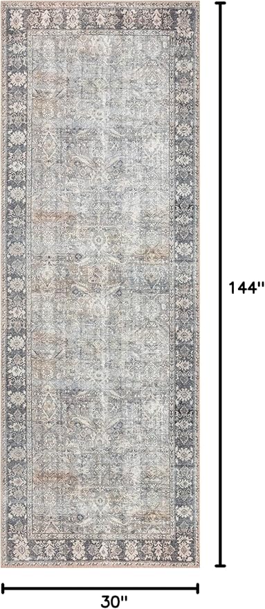 Loloi Wynter Collection WYN-07 Grey/Charcoal 2'-6" x 12'-0" Runner Rug, .13" Thick, Area Rug, Soft, Durable, Printed, Vintage Inspired, Low Pile, Non-Shedding, Easy Clean, Living Room Rug