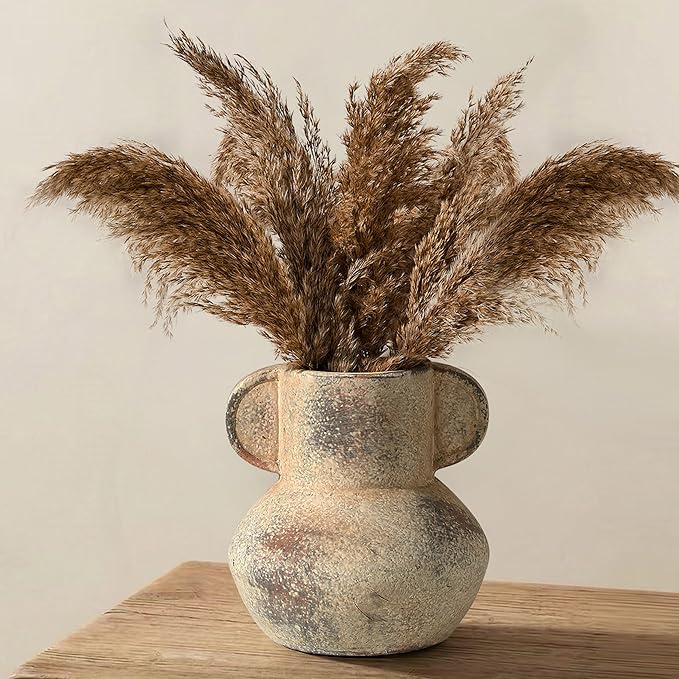 Emotionally Grounded Vase, Vaseking Ceramic Rustic Vase with 2 Handles, 6.1 inch Minimalist Decorative Farmhouse Vases for Home Decor, Living Room, Enterway, Table Decoration, Terra