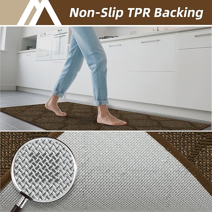COSY HOMEER Kitchen Rug Non Slip Washable, 24"x60" Absorbent Kitchen Mats for Floor, Runner Rugs for Kitchen Floor, 100% Polypropylene Kitchen Sink Rug (Brown)