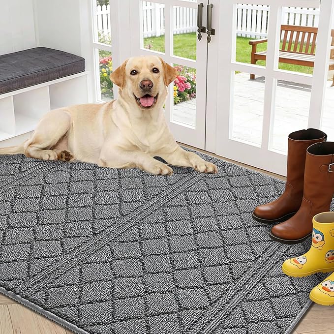 REFETONE Indoor Doormat, Front Back Door Mat 32"x40" Absorbent Rubber Backing Non Slip Door Mats, Low-Profile Resist Dirt Entrance Rugs, Machine Washable Door Rug Inside Floor Mat for Entryway, Grey