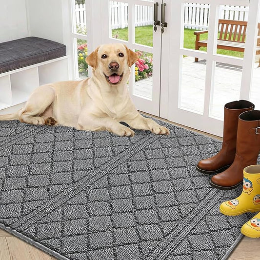REFETONE Indoor Doormat, Front Back Door Mat 32"x40" Absorbent Rubber Backing Non Slip Door Mats, Low-Profile Resist Dirt Entrance Rugs, Machine Washable Door Rug Inside Floor Mat for Entryway, Grey