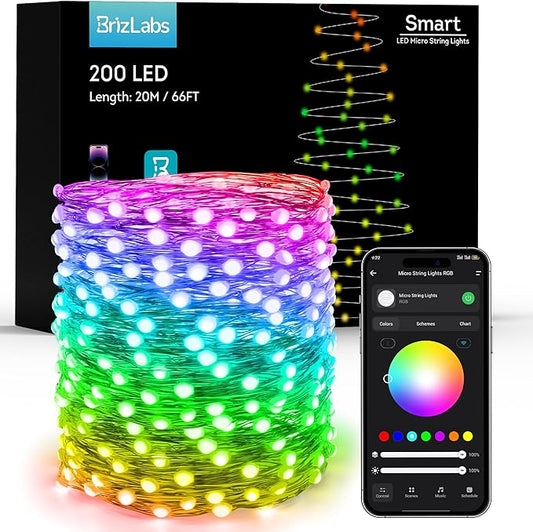 BrizLabs Smart Christmas Lights, 66ft 200 LED Color Changing Xmas Lights Work with Alexa & Google Home, Rainbow Fairy Light Christmas Decorative Tree Lighting Green Wire for Xmas Tree Halloween Party