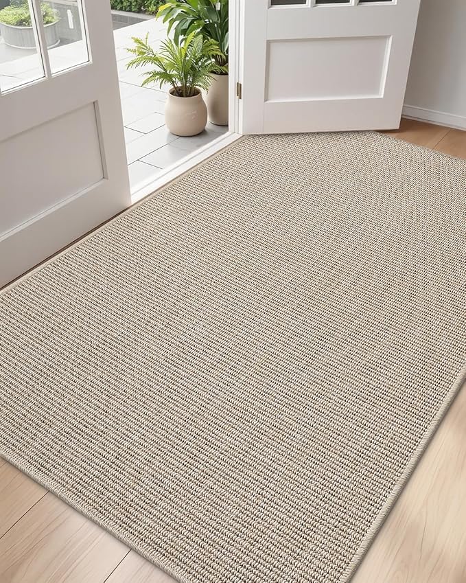 DEXI Dirt Trapper Door Mat, 31x48 Washable Doormat, Dirt Resistant and Absorbent, Easy Clean Low-Profile Floor Rugs for Entryway, Front Door, and Inside Entrance, Light Beige-Gray