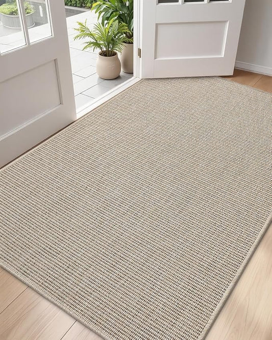 DEXI Dirt Trapper Door Mat, 31x60 Washable Doormat, Dirt Resistant and Absorbent, Easy Clean Low-Profile Floor Rugs for Entryway, Front Door, and Inside Entrance, Light Beige-Gray