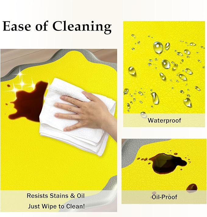 Scalloped Yellow Gray Kitchen Mats Rugs Sets of 2 Cushioned Anti Fatigue Floor Mat Waterproof Kitchen Rugs Non Slip Foam Comfort Standing Mat for Sink Laundry