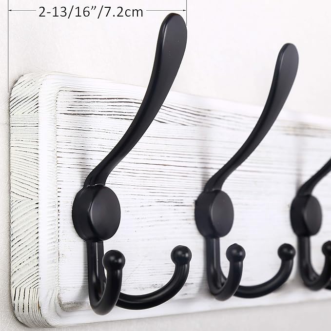 WEBI Coat Rack Wall Mount,Coat Hooks Wall Mounted,16" Hole to Hole,Coat Hanger Wall,Wood Hook Rack Rail,5 Triple Hooks for Hanging Coats,Jacket,Clothes,Farmhouse,Black/White