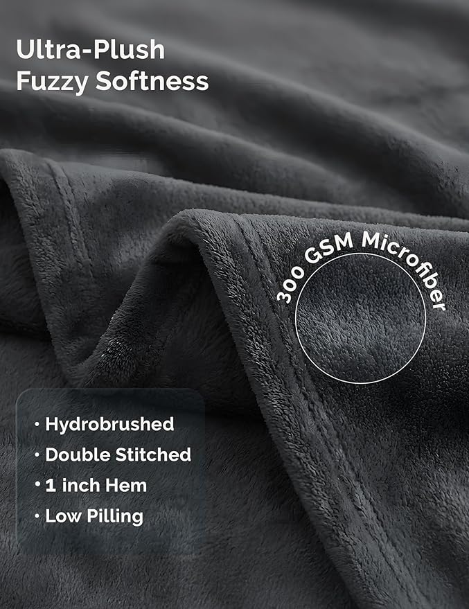 Casa Platino Fleece Throw Blankets – 300 GSM Charcoal – Soft Cozy Warm Holiday Throws for Winter, Fuzzy Plush Elegant Gifts for Kids, Men & Women - Ideal for Couch, Sofa, Chair or Bed - 50x60 Inch